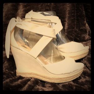 Dreamy Cream Suede Ankle Bow Wedges